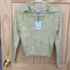 UNIQ By Litz Furry Fuzzy Collar Sweater Top Size S/M